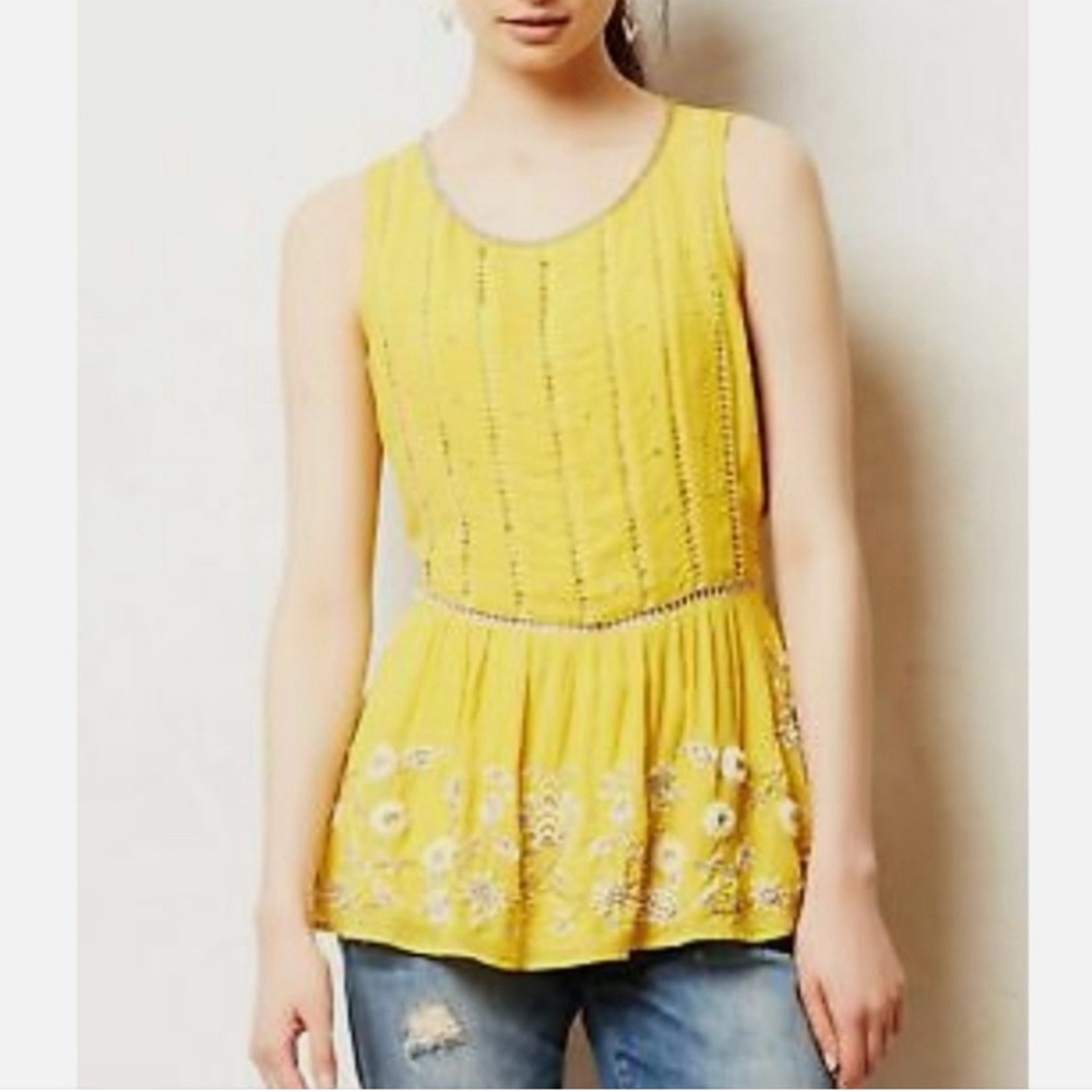 MAEVE Anthropologie Calendula Peplum Floral Embroidered Blouse Size 4
